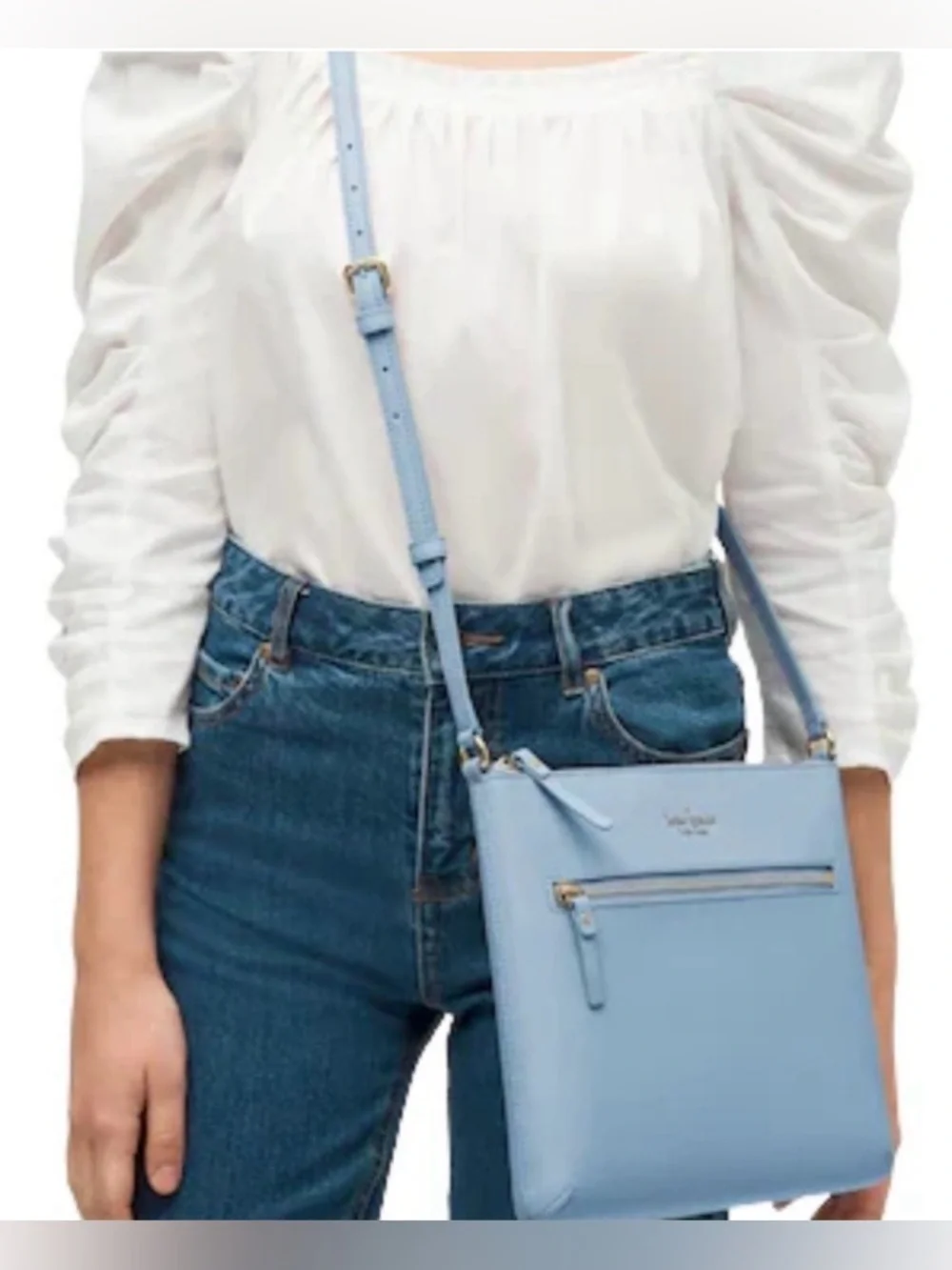 Kate Spade Sadie North South Crossbody Bag in Light Blue Silver Hardware EUC